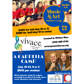 Vivace Youth Chorus of San Jose Choral Music Camps: Music & Art Camp and A Cappella Camp